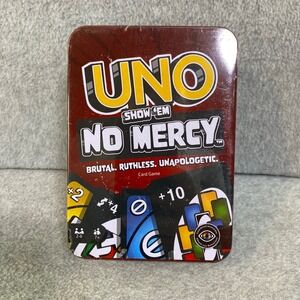 Mattel UNO Show Em‎ No Mercy Card Game Unisex OS Red Collector Tin NIB Gift NEW